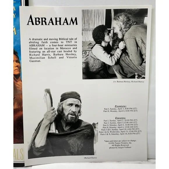 TNT Movie Press Kit Abraham 1993 Richard Harris Barbara Hershey Miniseries